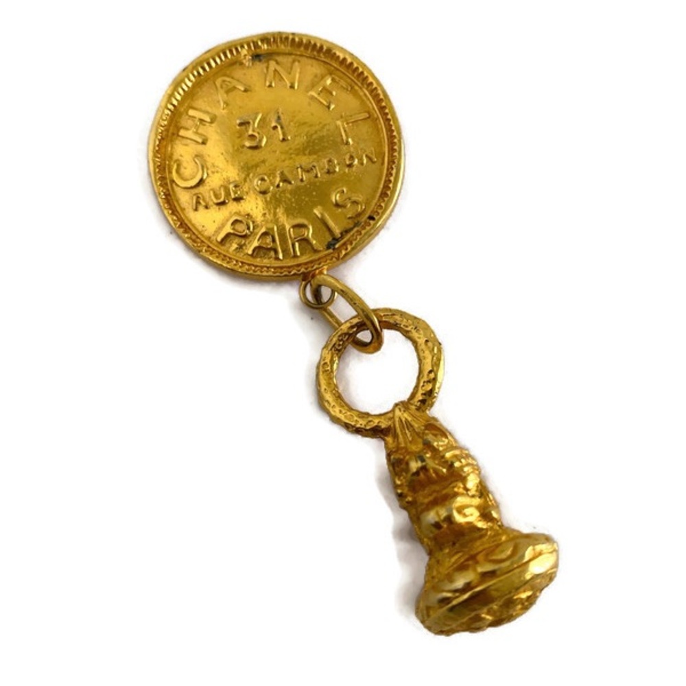 CHANEL Gold Coin Brooch with Pendant